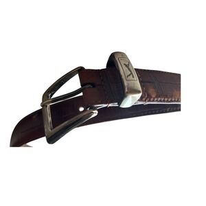 PGA Tour Brown Croc Embossed Leather Belt Silver Buckle PGA Logo Resort Golf